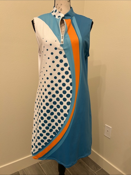 Cegolfs Dresses & Skirts - Cegolfs Sport Dress with Teal Polka Dot & Bright Orange Stripe